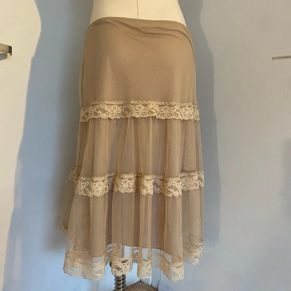 Vintage Tan Lace Detail Midi Skirt Size Small - Picture 7 of 10